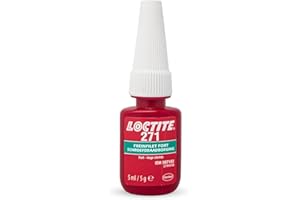 Loctite 271, frein filet résistance forte, frein filet rouge pour blocage et étancheité des fixations filetées, Flacon 5 ml - aspect rouge