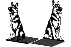 ‎PEACOBLUE Peacoblue Buchstütze Dekorativ Modern Deutscher Schäferhund Metall Buchstützen für Schwere Bücher 13.5x10.9x20.1cm, Bücherhalter für Heimdekoration, Bücherregal & Büro - 1 Paar