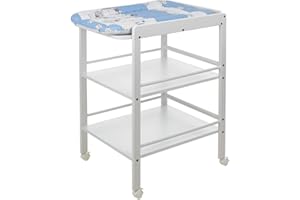Geuther 4842 Étagère à langer Clarissa Largeur: 56 cm Table à langer 4 roulettes de blocage avec deux étagères en bois de hêtre massif en 3 couleurs différentes Blanc