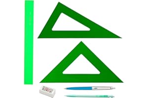 PAPELIVI LOTE Faibo Técnico Regla verde 30 Cm GRADUADA + Escuadra Verde 30 Cm + Cartabón 30 Cm + REGALO portaminas 0,7mm + Bolígrafo INOXCROM + Goma de borrar