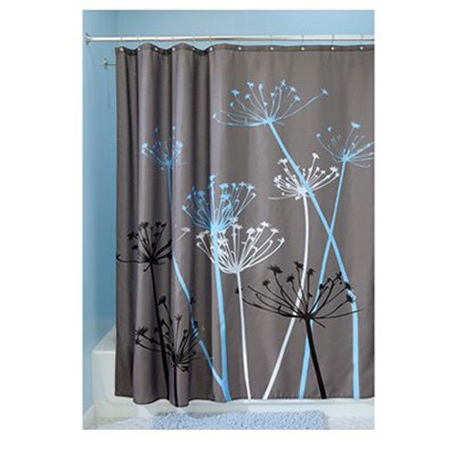 InterDesign Thistle Duschvorhang | 183,0 cm x 183,0 cm großer Badewannenvorhang | waschbarer Duschvorhang aus weichem Stoff | mit Blumen-Motiv | Polyester grau/blau