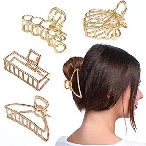REHTRAD Pack of 4 Metal Clutchers for Hair?Hair Claw Clips for Women?Hair Accessories for Women Stylish Clips?Golden? (Large, Golden)