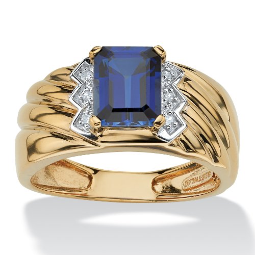 Palm Beach Jewelry Herren Ring – Sterlingsilber vergoldet 18 Karat – 1,9 ct. Saphir – Smaragdschliff & Diamant-Akzente