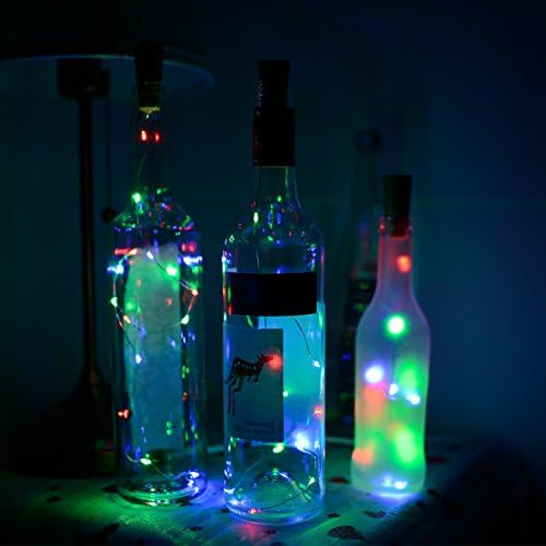 ATKKE Wine Bottle Lights (6 Pack) - 15 LEDs 2.4 Ft/28 inch RGB Starry String Lights - Silver Wire Battery Powered Cork lights for Christmas, Bottle DIY, Wedding, Party Decoration, Living Room. LG03