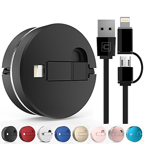 2 in 1 Lightning und Micro USB Einziehbares Kabel, cafele 1 m/Auslöser praktisch, aufrollbares Lightning und Micro USB Laden & Sync Daten Travel Kabel Adapter für iOS (8/9/10) & Android Phones Tablets