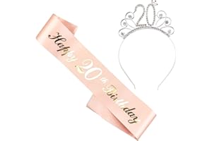 Huture 20. urodziny kryształowa tiara, korona z urodzinową szarfą, różowe złoto, Happy 20 urodziny, satynowy pasek na ramię, stras, korona księżniczki, akcesoria do włosów dla dziewcząt, na imprezę, akcesoria dekoracyjne