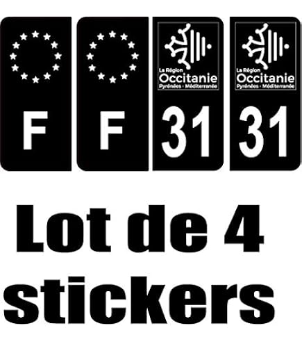 Autocollants Plaque Immatriculation 32 Gers - Lot De 4, Vinyle Résistant, Angles Arrondis
