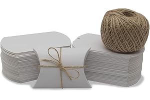 LA LLARETA Cajas De Almohadas, 100 Piezas Caja De Dulces De Papel, Cajas De Almohada De Papel Kraft, con Cordón De Yute 60M, para Dulces, Joyas, Nueces, Chocolate (Blanco)