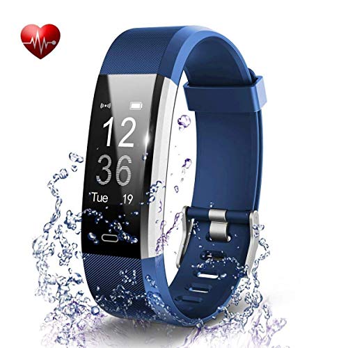 Antimi Fitness Armband, Wasserdicht IP67 Fitness Tracker, Pulsuhren, Schrittzähler, Kamerasteuerung, Vibrationsalarm Anruf SMS Whatsapp Beachten kompatibel mit iPhone Android Handy (Blau)