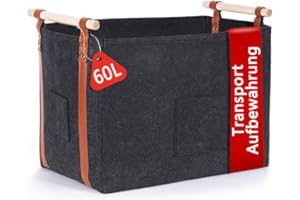 Pynhoklm® Kaminholzkorb 60L Holzkorb für Kaminholz 4mm dicker Filzkorb Brennholzkorb Kaminkorb mit Holzgriff Feuerholzkorb Korb für Kaminholz, Zeitungen, Kleidung für Transport & Aufbewahrung