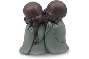 ZEN LIGHT Statuetta Bonze sussurrante, portafortuna, decorazione Zen e Feng Shui, per creare un'atmosfera rilassante e spirituale, idea regalo, altezza: 12 cm, verde e marrone, Zen'Light
