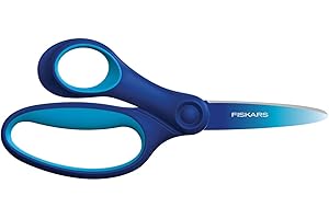 Fiskars Forbici per Bambini da 8 a 11 Anni, Per Mancini, SoftGrip, Lunghezza: 15 cm, Effetto Ombre, Blu, 1067854
