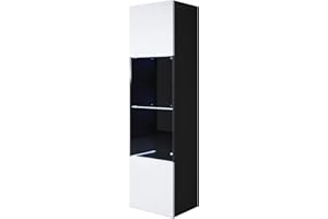 ‎MB MUEBLES BONITOS MB Muebles Bonitos | Vitrinenschrank Luke V6 | Breite 40 x Höhe 165 x Tiefe 29 cm | Glänzendes Melamin | Schwarz und Weiß