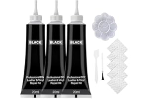 CELIODD 3 Pezzi Set di Riparazione Pelle 20 Ml Flüssigleder Nero Kit di Riparazione Pelle Sintetica Set di Riparazione Pelle Nero Set di Riparazione Pelle con Kit di Riparazione Adatto per Divani, Sedili Auto