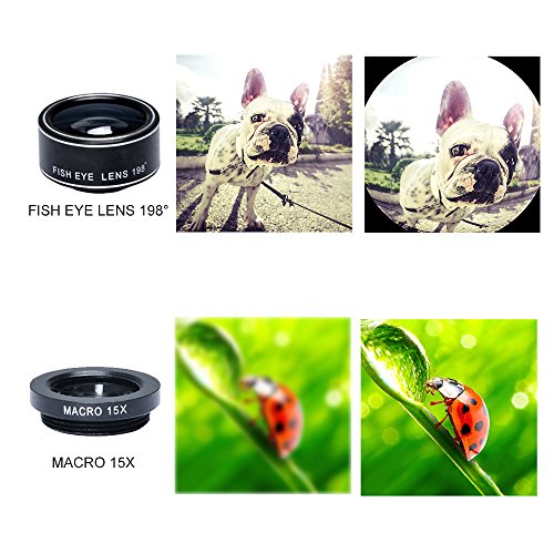 Yorbay 5 in 1 Kamera Objektiv Lens Kits(198 Grad Fisheye Objektiv, 0,63X Weitwinkelobjektiv, 15X Makro Objektiv, 2X Teleskop-Lens, CPL Polfilter), mit Clip-on Adapter, fÃ¼r Handys, Smartphones