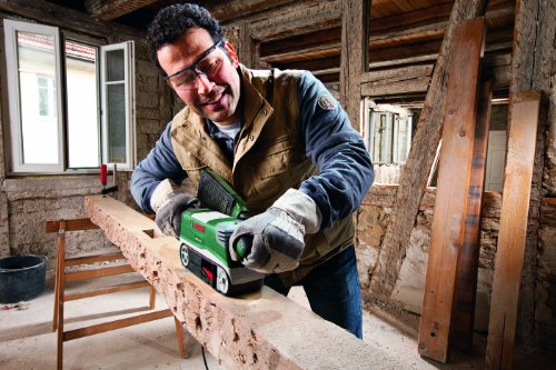 Bosch DIY Bandschleifer PBS 75 AE Set, 1 Schleifband K 80, 2 Schraubzwingen, Parallel- und Winkelanschlag, Halter, Koffer (750 W, Schleiffläche 76×165 mm, Bandabmessung 75×533 mm) - 7