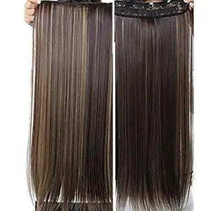 AROOMAN 5 Clips Golden Highlighter Straight Hair Extension/Braid Hair Accessories for Women