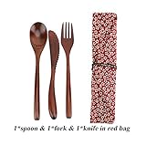  Cubiertos de madera de bambú cubiertos con bolsas reutilizables vajilla cuchara tenedor cortador, 1