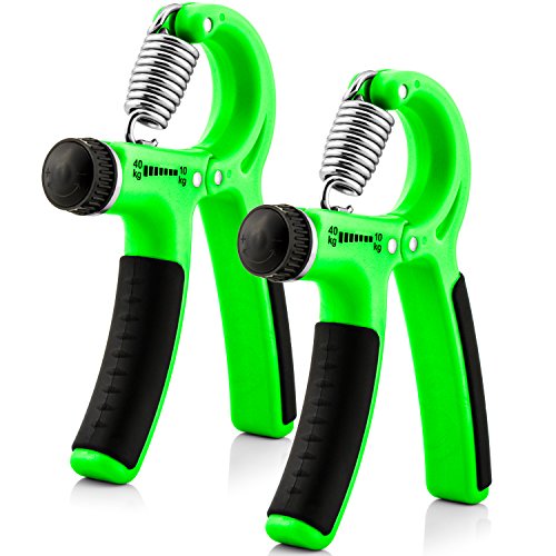 Preisvergleich Produktbild 2er Pack / einstellbare Fingerhantel mit ergonomischem Handgriff, Handtrainer, Unterarmtrainer, Handexpander, Handmuskeltrainer für Hand- und Unterarm-Training / Stärke von 10 - 40 kg in Leucht-Grün / Schwarz