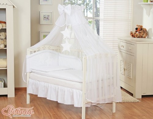 NEW & BEAUTIFUL LARGE WHITE CANOPY / MOSQUITO NET / DRAPE WITH decorative BOW & STARS + HOLDER TO FIT BABY COT OR COT BED (WHITE)