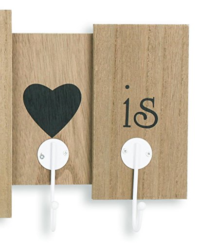 Wandgarderobe aus Holz mit 6 Haken in braun mit Schriftzug – Home is where your heart is – 60x21x5 – Wanddekoration Dekoration Garderobe Wandhaken Wanddeko - 5