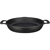 Lava Casting Round Grill Pan with Metal Handle, 32cm, Black
