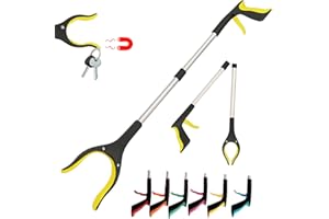 HATAF Reacher Grabber Stick with Magnetic Tip, 32inches/81cm Long Handle Litter Pickers for Adults & Elderly, Lightweight Grabbers for Disabled, Rubbish & Leaf Grabber, Disability aids (32" Yellow)