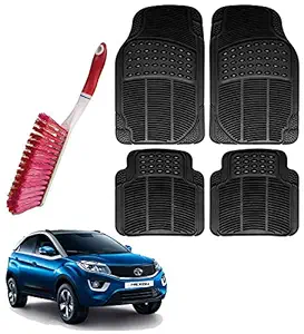 Riderscart PVC Rubber Foot Anti- Slip Car Mat with Cleaning Hard Bristles Brush for Tata Nexon (Black)