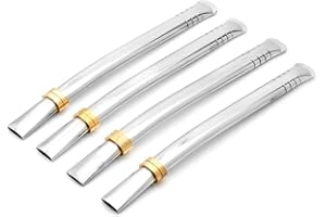 BALIBETOV Set de Bombillas (Sorbetes) de Acero Inoxidable para Beber Yerba Mate- 16cm de Largo. (Plateado Set de 4)