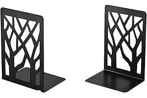 Wenrecu Book Ends, Heavy Duty Holder for Shelves, Metal Bookend for Office and School, Decorative Tree Unique Design Stopper for Gift, Binder and Dividers (2)