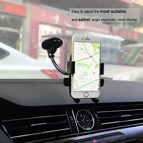 Premium Car Mobile Phone Holder with Ultra-Sticky Suction Cup Compatible for iPhone Samsung and more Smartphones Universal Gooseneck Car Mount, Black