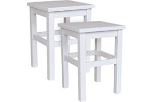 ‎METDREW Metdrew Holzhocker | Holzhocker 32 x 32 x 45 cm | Küchenhocker | Quadratischer Hocker | Rustikaler Stil | Einfacher Hocker | Küchenhocker aus Holz | Holzschemel | Farbe: Weiß | 2 Stück