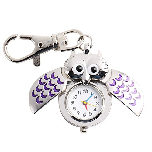 Très Chic Mailanda Silbrig Lila Schlüsselring Uhr Eule Anhänger Quarz Uhr Taschenuhr Kinder Uhr Xmas Geschenk