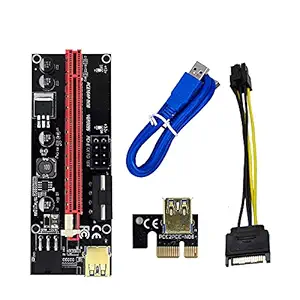 Nextar VER 009S Riser Cable Black PCIE Riser 1X to 16X Graphics Extension for GPU Mining Powered Riser Adapter Card, 60cm USB 3.0 Cable, 4 Solid Capacitors, Two 6PIN & Molex 3 Power Options(Pack 0f 1)