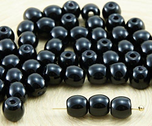 50pcs Opaque Jet Black Big Large Hole Round Spacer Czech Glass Beads 6mm