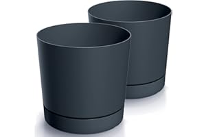 ‎TYMAR Tymar Blumentopf mit Untersetzer, 2er-Pack, dekorativer Pflanzentopf aus Kunststoff, Moderne, Runde Form, für Innenräume (ø 20 cm, (2pack) Graphit)