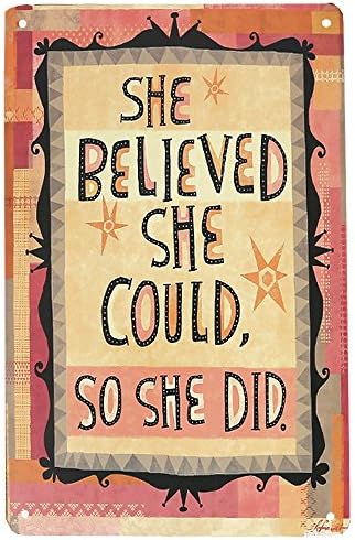 IPEKOO She Believe She Could So She Did Retro Vintage Decor Tin Sign for Bar (C)
