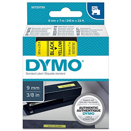 Dymo D1 Estándar Cintas Autoadhesivas para Impresoras LabelManager, Rollo de 9 mm x 7 m, Negro sobre Amarillo