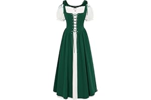 SCARLET DARKNESS Women 2Pcs Renaissance Maxi Dresses Off Shoulder Short Sleeve Lace-up Irish Costume with Over Dress