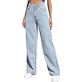 KOTTY Women’s High Waist Denim Jeans | Straight, Relaxed & Wide Leg Fit | Light Blue, Dark Blue & Black | Casual Regular Leng