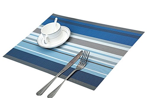 Preisvergleich Produktbild Fletion Klassische Streifen Platzdeckchen Wasserdicht Isolierung Skid-Proof Hitzebeständig Tischset PVC Tablemat Platzsets für Küchentisch Kaffee Diner - Set aus 6