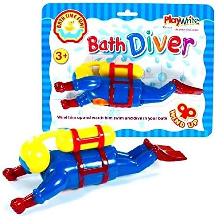 Clockwork Wind Up Swimming Diving Scuba Diver Childrens Bath Toy Game - Simply wind him up and watch as he swims around the bath or paddling pool.