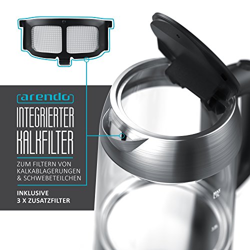 Arendo – Premium Edelstahl Glas Wasserkocher inkl. LED-Innenbeleuchtung | neues Modell (Edelstahl oben + unten) | STRIX-Controller | integrierter Kalkfilter | automatische Abschaltung | One-Touch-Verschluss by Arendo - 3