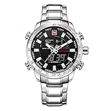 NAVIFORCE Herren Analog-digital Quarzwerk Uhr mit Edelstahl Armband Wasserdicht  Kalender 9093 Silber Schwarz