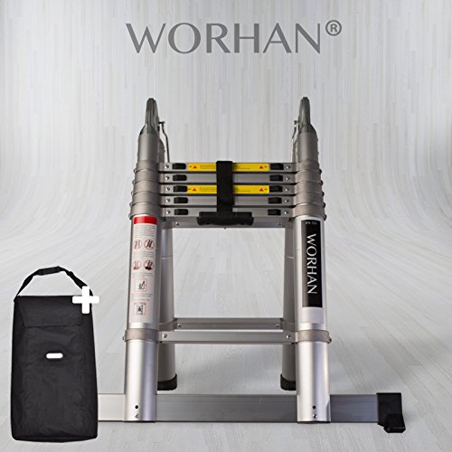 WORHAN® 3.2m TELESKOPLEITER MIT ALUMINIUMRINGEN ANLEGELEITER KLAPPLEITER TELESKOP LEITER MULTIFUNKTTIONS LEITER 320cm (.3.2m+Tasche Aluringen)