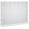 Miroir Hollywood Miroirs Éclairé de Table avec Contrôle Tactile avec 15 Ampoules LED Dimmables 58X12X45,5 cm Blanc