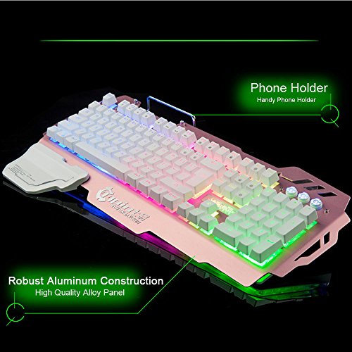 Normia Rita 104 klicken Mechanische Spiel Tastatur, Hintergrundbeleuchtungs RGB LED, Schalter MX RGB, Mechanical-ähnliche Typing Experience,Selbst mit Handyhalter – Roségold - 4