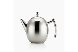 OnePine 1000ml/34oz Théière Bouilloire en, Acier Inoxydable Tea Pot Cafetière et Filtre (Argent)
