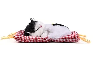 Zerodis Adorable Sleeping Cat with Soft Mat Bed and Simulated Sound, Stuffed Plush Toys Most Popular for Preschool Boys and Girls(Black + White)