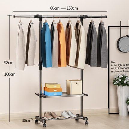 UIRIHUA Bedroom/Telescopic/Household/Non Embroidered Steel/Horizontal Bar Clothes Hanger/Landing/Folding/Indoor/Contraction,Single Pole Flagship Retractable (With Wheel) One